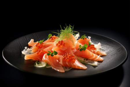 salmon sashimi in dishの素材