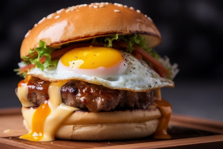 fried egg cheese burger with meatの素材