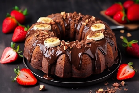 banana nuts chocolated cake with strawberryの素材