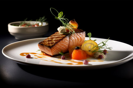 salmon steak in dishの素材