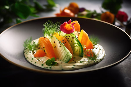 Sashimi with salmon, avocado, cucumber and dillの素材