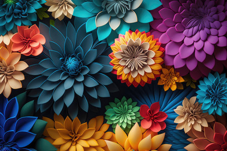 Seamless pattern of multicolored paper flowers. Vector illustration.の素材