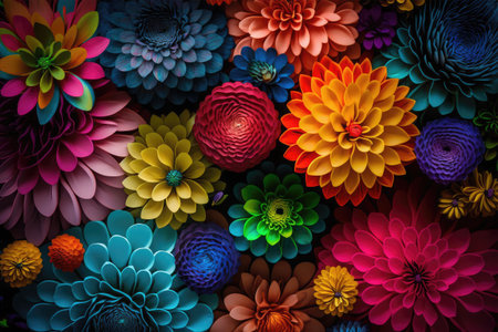 Multicolored dahlia flowers background. Floral pattern.の素材