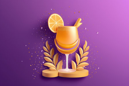 Cocktail with slice of orange on a purple background. Vector illustrationの素材
