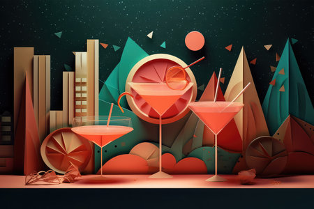 Cocktails on the background of the night city. Vector illustration.の素材