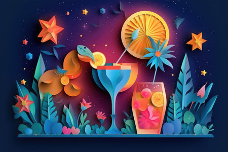 Cocktail party background. Paper art style. Vector illustration.の素材