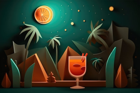 Cocktail glass with orange on the beach. Vector illustration.の素材