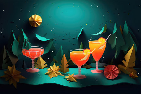 Cocktails in paper cut style. Vector illustration for your designの素材