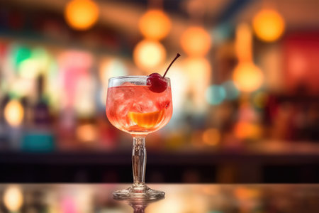 Cocktail with cherry on the bar counter in the night clubの素材