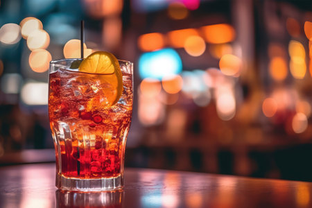 Cocktail on the bar counter with blur bokeh backgroundの素材