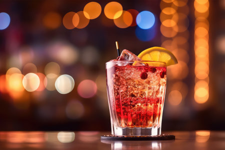 cocktail in the bar on the background of the night city lightsの素材