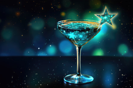 Cocktail in a martini glass on a dark background with starsの素材