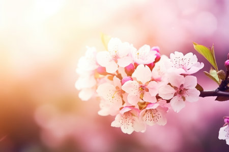 Beautiful cherry blossom in spring time with soft focus background.の素材