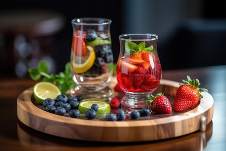 Refreshing summer sangria with strawberries, blueberries and limeの素材
