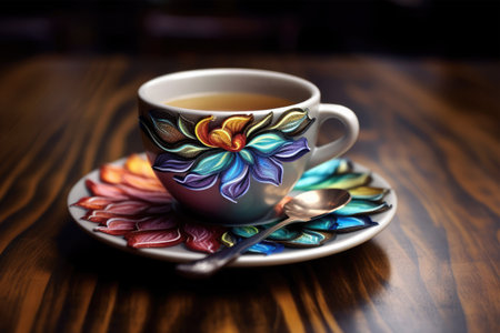 Cup of tea on a wooden table, close-up.の素材