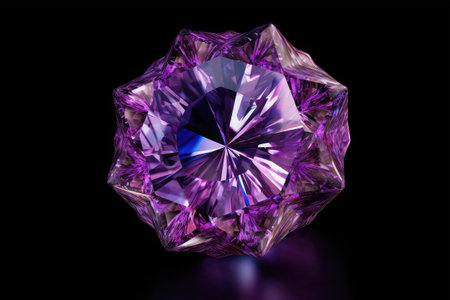 Purple diamond on a black background. 3d rendering, illustration.の素材