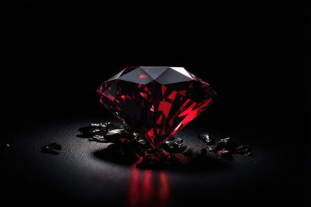 Gemstone on a black background with red light in the darkの素材