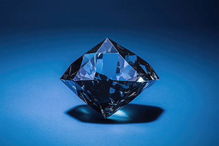 Blue diamond on a blue background with shadow. 3d rendering.の素材