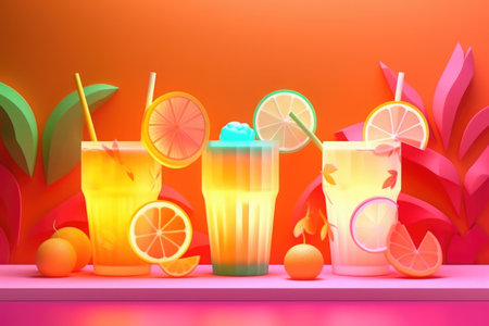 Cocktails with lemon, orange, lime and ice. Vector illustration.の素材