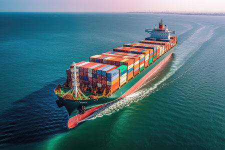 Container Ship in the sea. Freight transportation. Aerial view.の素材