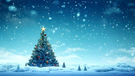 Christmas background with fir tree and snowflakes. 3d renderingの素材