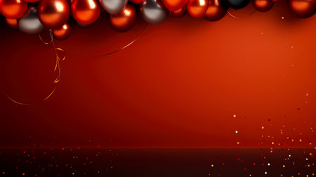 Holiday background with red balloons and confetti. Vector illustration.の素材