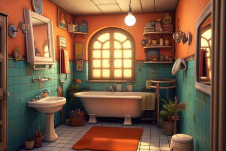 Bathroom in retro style. 3d render. Vintage style.の素材