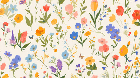 Seamless pattern with hand drawn flowers. Floral background.の素材