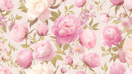 Seamless pattern with peony flowers. Pastel colors.の素材