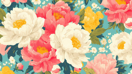 Peony flowers seamless pattern. Vector illustration. Floral background.の素材