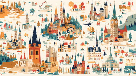 Seamless pattern with famous castles in Europe. Vector illustration.の素材