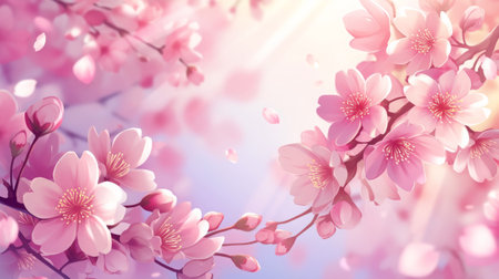 Cherry blossom sakura. Beautiful spring nature background with pink flowers.の素材
