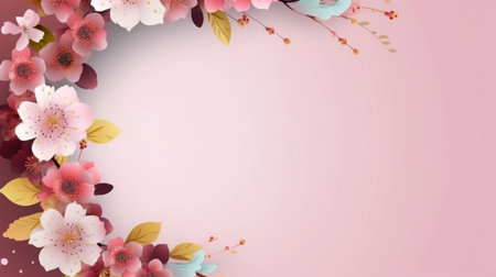 Cherry blossom spring flower background with copy space. Vector illustration.の素材