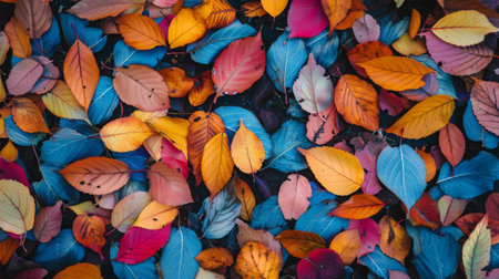 Autumn leaves background. Colorful autumn leaves on the ground.の素材