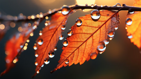 Autumn leaves with dew drops. Beautiful autumnal background.の素材