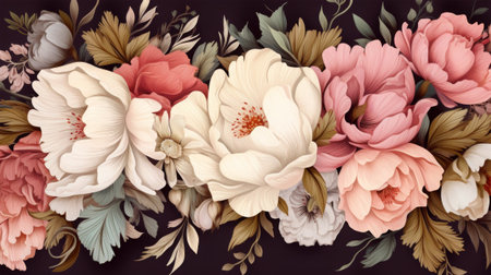 floral background with vintage roses and leaves, retro toned imageの素材