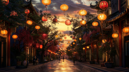 Lanterns in the streets of the old town of Chinaの素材