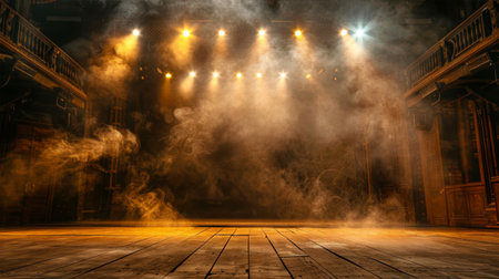 Empty stage with smoke and spotlights. Stage Spotlight. 3d renderingの素材