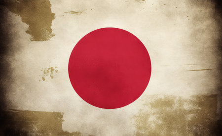 Grunge japanese flag. Vintage background. Vector illustration.の素材