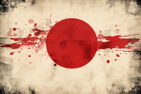 Japan flag with some spots and stains on it  Abstract grunge backgroundの素材