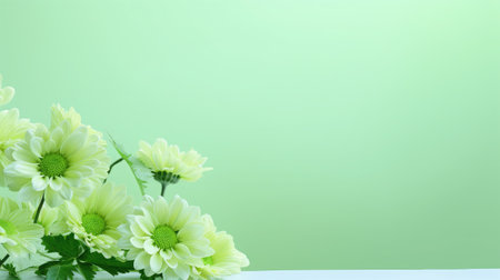Green chrysanthemum flower on green background with copy spaceの素材