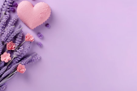 Valentine's day background with heart and flowers on purple backgroundの素材