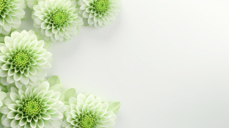Green chrysanthemum flowers on white background with copy spaceの素材