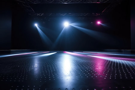 Empty stage with lights and spotlights. Night club interior background.の素材