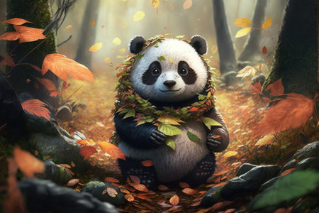 panda looking on backgroundの素材