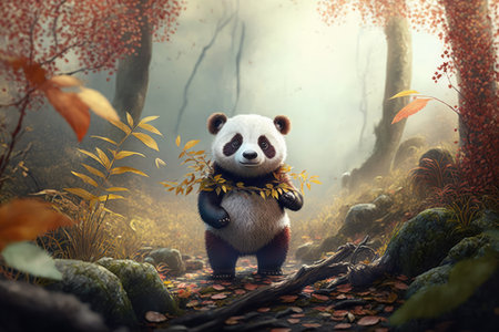 panda looking on backgroundの素材