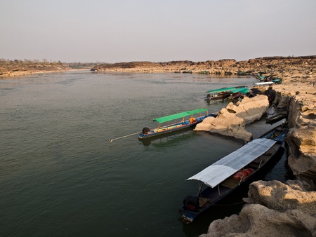 boat in Kong River at Thailandの写真素材