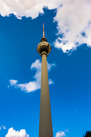 tv Tower berlin in blue sky with cloudsの写真素材
