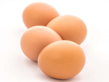 Row of chicken egg isolated on whiteの写真素材