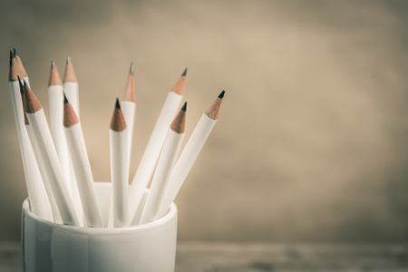 Group of sharp white pencil in case. Vintage style photoの写真素材